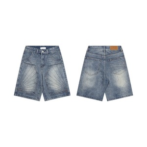 Pantalones Cortos de Mezclilla Vintage para Hombre, Estilo Urbano, Lavado Medio, Cintura Media, 100% Algodón, Teñido Liso, Venta Caliente - Product Image 5