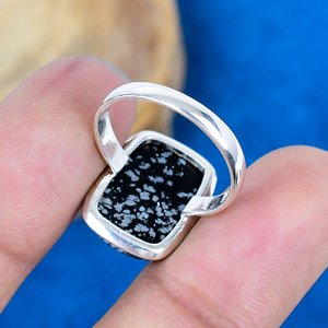 Natural Snowflake Obsidian <b>Cushion</b> Shape Gemstone <b>Ring</b> , 925 Sterling Silver <b>Ring</b> - Product Image 4