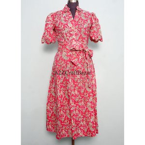 Robes maxi vintage pour femmes, coupe évasée, manches courtes, 100% coton, imprimé floral, robe ethnique et vêtements d'été respirants et confortables - Product Image 1