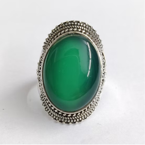 Anillo de Plata de Ley 925 de Alta Calidad con Ónix Verde, Cabujón Grande Ovalado, Joyería de Estilo Étnico, Fabricante - Product Image 2