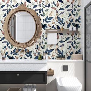 Papel Tapiz Autoadhesivo con Diseño de Hojas Azules Oscuros, 17.4'' x 118'', Vinilo Decorativo Fácil de Despegar e Instalar - Product Image 3