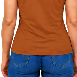 Polo sans manches marron rouille pour femme, coupe ajustée, col à empiècements, pour l'équitation et l'entraînement, personnalisable, vente en gros - Product Image 6
