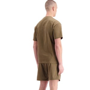 Ensemble t-shirt et short pour homme, vert olive, col rond, couleur unie, tricoté, décontracté, tenue d'été, respirant, 100% coton - Product Image 4