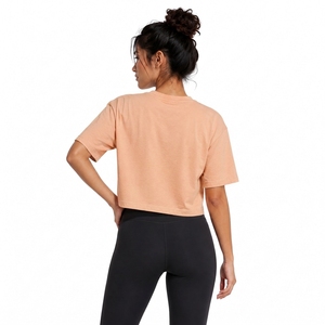 Camiseta Corta de Mujer Color Durazno, Cuello Redondo, Manga Corta, Corte Holgado, Color Sólido, 100% Algodón Jersey, Ropa Casual de Primavera/Verano - Product Image 2