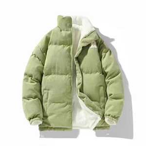 Chaqueta Acolchada Unisex de Pana Verde, Cuello Alto, Cierre de Cremallera, Gruesa, Informal, para Invierno, Relleno de Poliéster - Product Image 1