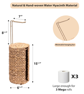 Support de papier toilette Artex Hai Nam en jacinthe d'eau naturelle, style bohème, autoportant, organisateur de rangement - Product Image 4