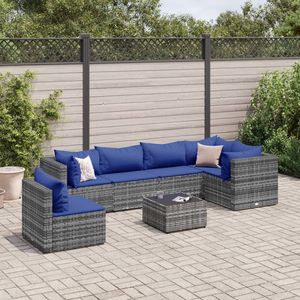 Ensemble de salon de patio en rotin gris de 7 pièces avec coussins Mobilier d'extérieur élégant - Product Image 1