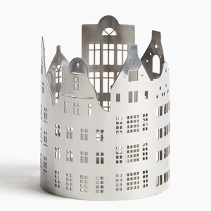 Portavelas de metal con diseño de horizonte urbano moderno y sombra de casa cortada con láser, estilo nórdico, para velas de té y velas votivas, centro de mesa festivo - Product Image 2
