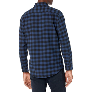 Camisa Casual de Franela a Cuadros Azul y Negro para Hombre, Manga Larga, Cuello Camisero, Transpirable, de Algodón, para Otoño - Product Image 2