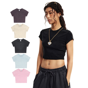 High Quality Women's <b>Crop</b> <b>Top</b> T-Shirt Custom Logo Sexy Vintage Print Short Sleeve Washed Fit Tank <b>Top</b> for Summer - Product Image 1