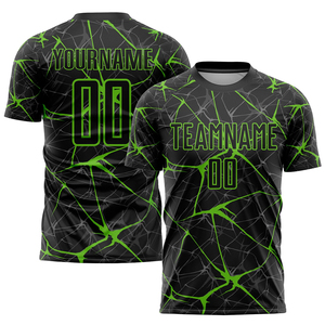 Sublimated <b>Soccer</b> Jersey Set Black Green Crack Pattern Crew Neck Short Sleeve Moisture Wicking Men's Adult Uniform - Product Image 3