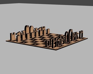 Jeu d'échecs moderne en bois découpé au laser |   Échiquier géométrique nordique minimaliste |   Jeux de décoration en bois de luxe pour la décoration de la maison - Product Image 1