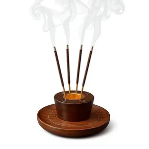 Wooden <b>Incense</b> <b>Stick</b> <b>Holder</b> with Ash Catcher Tray Round Multi <b>Stick</b> Burner Stand for Home Decor Meditation Yoga and Relaxation - Product Image 3