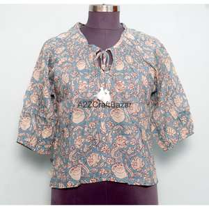 Blusa Informal de Verano con Estampado Indio, 100% Algodón Puro, Diseño Floral Bohemio, Ecológica, Transpirable, Manga Larga - Product Image 1