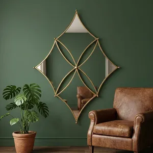 Miroir mural décoratif en laiton de forme diamant, design artisanal moderne, pour salle de bain, mariage, 15,25x21 pouces - Product Image 4