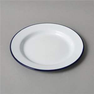 Assiette de service décorative en métal style nordique blanc et bleu effet émail, minimaliste, pour un service de table de luxe - Product Image 5