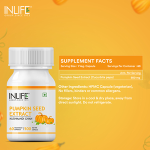 Suplemento de Extracto de Semilla de Calabaza con Certificación GMP de INLIFE (500 mg) 60 Cápsulas para la Salud Masculina y la Salud del Tracto Urinario - Product Image 5