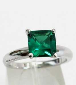 Anillo de Esmeralda Verde Corte Princesa, Plata de Ley 925 Sólida, Anillo de Compromiso de Lujo con Piedra Preciosa, Joyería de Boda, Anillos de Piedra de Nacimiento de Mayo - Product Image 3