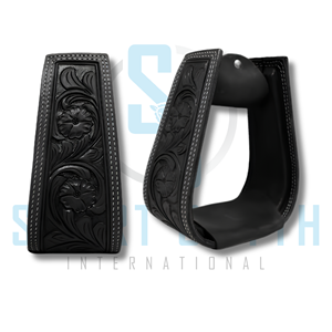 Premium Hand <b>Tooled</b> <b>Leather</b> Covered Western Horse Stirrups Genuine <b>Leather</b> Equestrian Riding Stirrups - Product Image 4