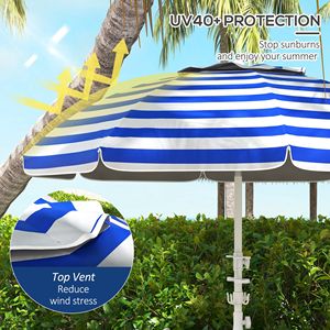 Ombrellone da Spiaggia con Parasole Regolabile, Portabicchieri, Ganci e Volant a Righe Blu e Bianche - Product Image 4
