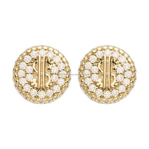 Elegant 925 Sterling <b>Silver</b> Round Stud <b>Earrings</b> With Dollar Symbol Center Sparkling Statement Jewelry For Retailers - Product Image 1