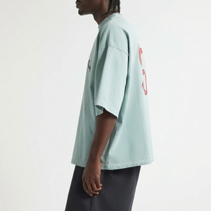 T-shirt en coton bleu clair surdimensionné avec impression de lettres sur le devant, style streetwear, col rond, manches courtes - Product Image 3