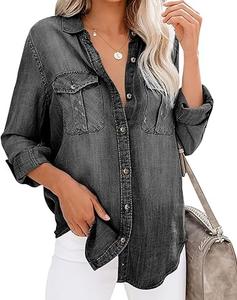 เสื้อเชิ้ตเดนิมผู้หญิง สไตล์ซันเฟด แอซิดวอช ปกคอพับ ทรงหลวม ระบายอากาศได้ดี แขนยาว สำหรับผู้หญิง - Product Image 2