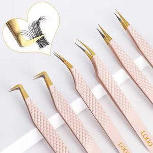 Morje Surgical Eyelash Tweezers <b>Set</b> Serrated Tips Rose Gold <b>Pink</b> Handle High Quality Makeup <b>Tools</b> - Product Image 4