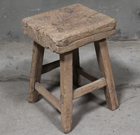 Vintage Moderner Holzhocker Rustikaler Runder Sitz Vier Ausgestellte Beine Landhaus-Beistelltisch Tragbarer Schlafzimmer-Hocker Hellgrau-Braun Möbel