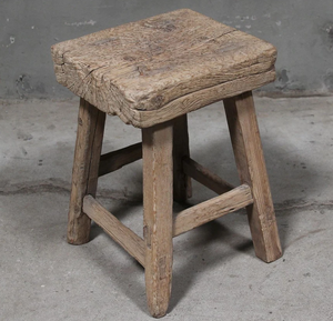 Vintage Modern Wood Stool Rustic Round <b>Seat</b> Four Splayed Legs Farmhouse Side Table <b>Portable</b> Bedroom Pale Grey Brown Furniture - Product Image 2
