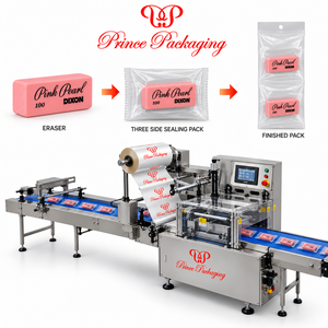 เครื่องบรรจุภัณฑ์แบบปิดผนึกสามด้านอัตโนมัติความเร็วสูง ใช้ระบบ PLC สำหรับอาหาร ดินสอเหลาดินสอ และยางลบ - Product Image 3