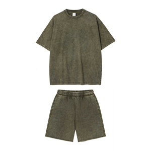 Nouvel Arrivage Vente en Gros en Ligne 2026 Ensemble Short d'Été Homme Streetwear 100% Coton Délavé à l'Acide Deux Pièces Imprimé pour Homme - Product Image 1