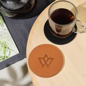 Luxury Square Genuine Leather Coasters Set Custom Debossed Logo Premium Desk Protector Cup Mats Manufacturer LC-0060 - Product Image 6