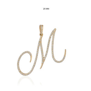 Pendentif initial M en diamant naturel, or jaune 14 carats, fait main, grand pendentif, bijoux fins, vente en gros, cadeau d'anniversaire - Product Image 1