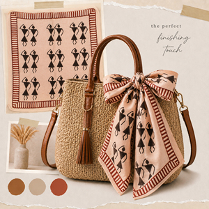 Pañuelo Cuadrado de Diseño Bohemio, Estampado a Mano, Amigable con la Piel, de Algodón, con Patrón Bagru, para el Cabello - Product Image 2