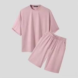 Ensemble deux pièces décontracté d'été pour hommes, vente en gros, avec short tricoté imprimé et t-shirts unis, séchage rapide et respirant - Product Image 4