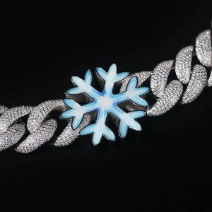 Blue <b>Iced</b> <b>Out</b> Snowflake Cuban Necklace Moissanite Link <b>Chain</b> Rhodium Plated 925 Silver Luxury Jewelry for Party - Product Image 3