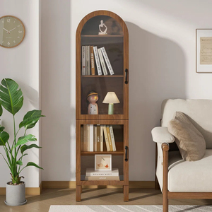 Vitrina Alta <span class=keywords><strong>con</strong></span> Arco y <span class=keywords><strong>Puertas</strong></span> de Vidrio, Librería Multiusos y Mueble de Esquina para Almacenamiento en la Sala de Estar - Product Image 1