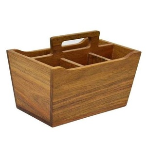 Porte-ustensiles de cuisine en bois avec poignée, 3 compartiments, style rustique rectangulaire, non pliable, à un seul niveau - Product Image 1