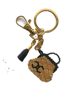 Llavero de diseñador hecho a mano con cuentas y bordados en blanco y naranja, con joyería de lujo, exclusivo, hermoso y elegante para chica. - Product Image 3