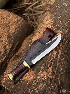 Couteau de chasse à lame fixe en acier au carbone fait main, pointe tombante, manche en bois, accessoires en laiton, survie en extérieur, qualité DIY, 14 pouces - Product Image 4