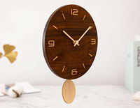 Jam Dinding Mekanik Kayu Bertenaga Baterai dengan Logo Kustom Harga Pabrik, Tampilan Jarum Satu Sisi, untuk Ruang Tamu Rumah