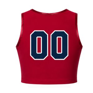 Maillot de cheerleading rouge sans manches, coupe courte, léger, uniforme sportif personnalisé, tenue d'entraînement pour équipe, vêtements de performance athlétique - Product Image 2