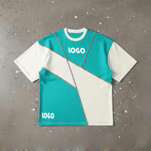 Camiseta de hombre personalizada al por mayor, bicolor, mitad negra, mitad blanca, con paneles. - Product Image 3