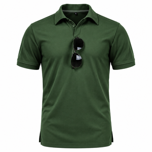 <b>Men</b> <b>Green</b> Short Sleeve Knitted <b>Polo</b> <b>Shirt</b> Solid Color Casual Button Down Design Regular Fit - Product Image 1