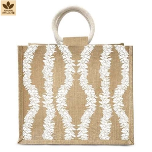 Bolsa de Playa de Yute Natural Laminada con Impresión Personalizada, 40x32x15.5cm, Asa Acolchada, Bolsa de Compras Reutilizable, Proveedor Mayorista OEM ODM - Product Image 1