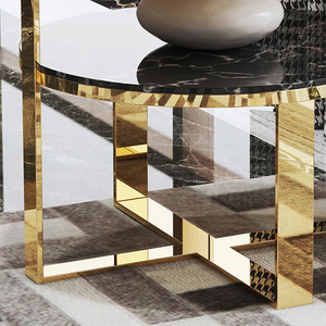 Barware <b>Storage</b> Center <b>Table</b> Modern Furniture Black Marble Top Round Center <b>Table</b> Gold Plated for Living Room, Hotel - Product Image 5