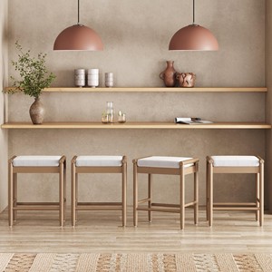 Tabourets de bar scandinaves en bois de pin en gros - Chaises modernes rembourrées vertes - Product Image 3
