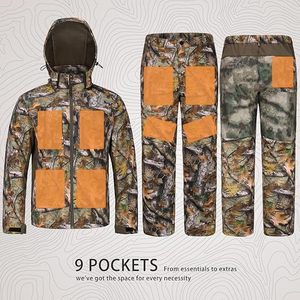 Ensemble veste et pantalon de chasse camouflage pour homme, softshell imperméable, vêtements d'extérieur avec 9 poches, vêtements d'hiver - Product Image 6