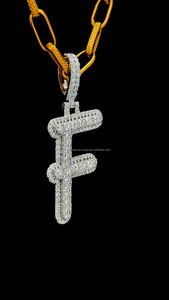 Precio bajo de fábrica Hip Hop joyería 925 Plata VVS Moissanite F letra Iced Out Diamond colgante personalizado - Product Image 3